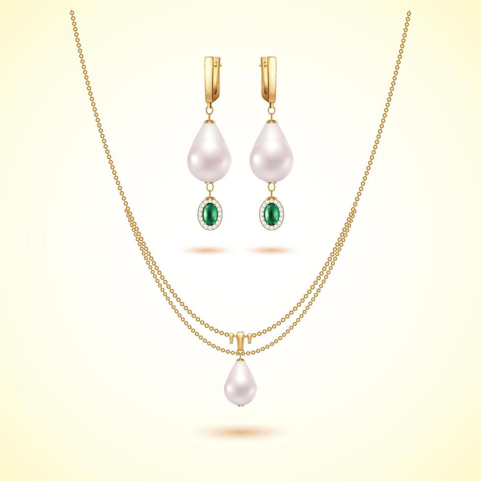 Golden chains pendants design . Precious necklaces. vector