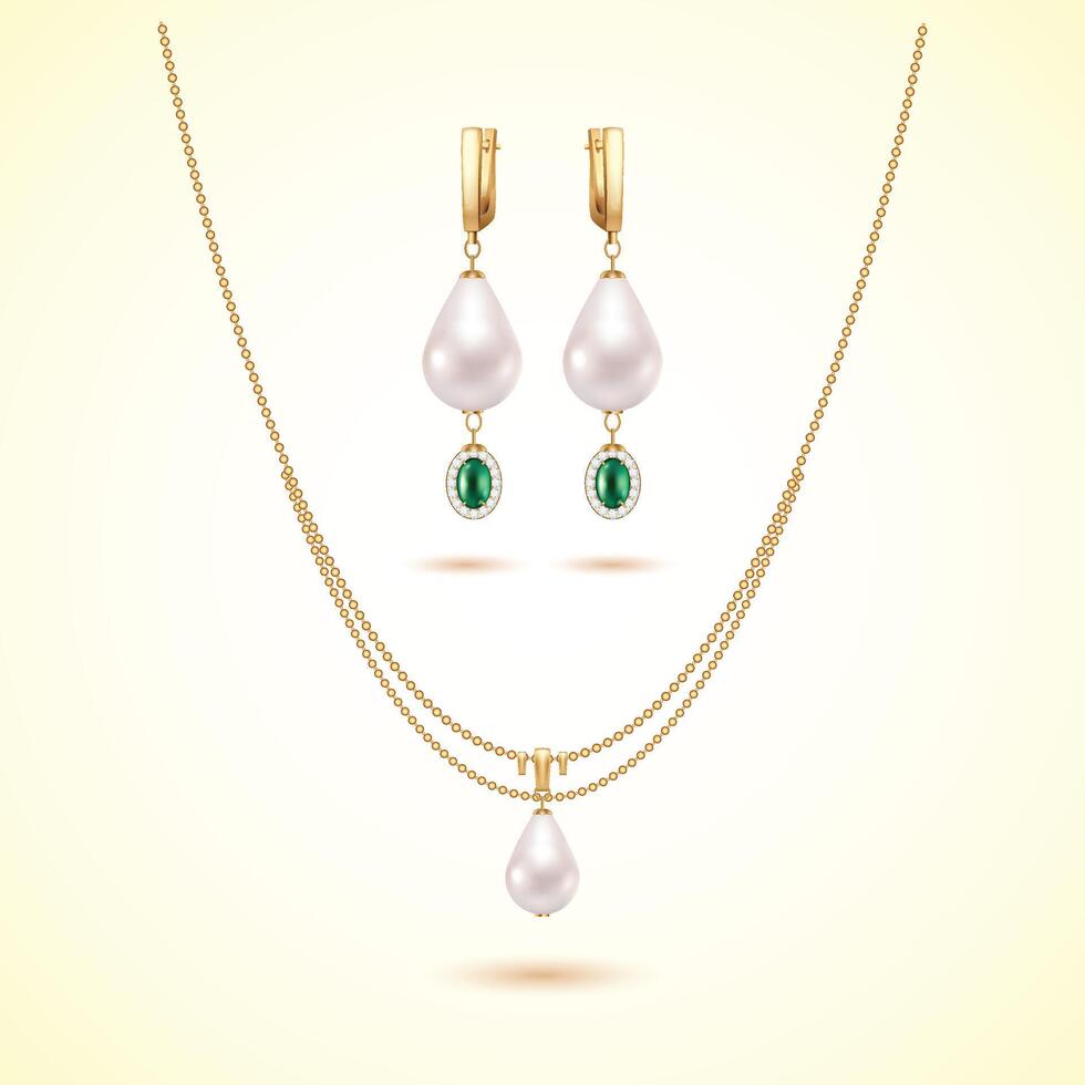 Golden chains pendants design . Precious necklaces. vector