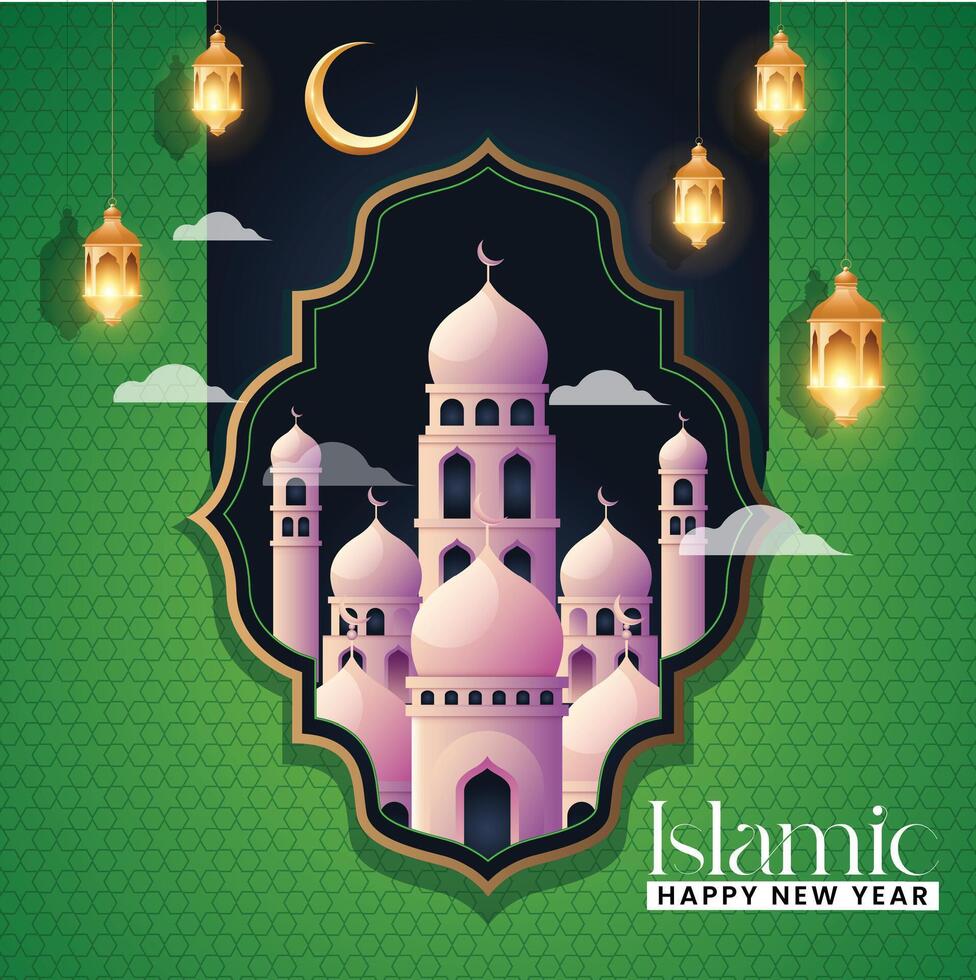 Islamic Mosque and green background. abstract illustration design. vector