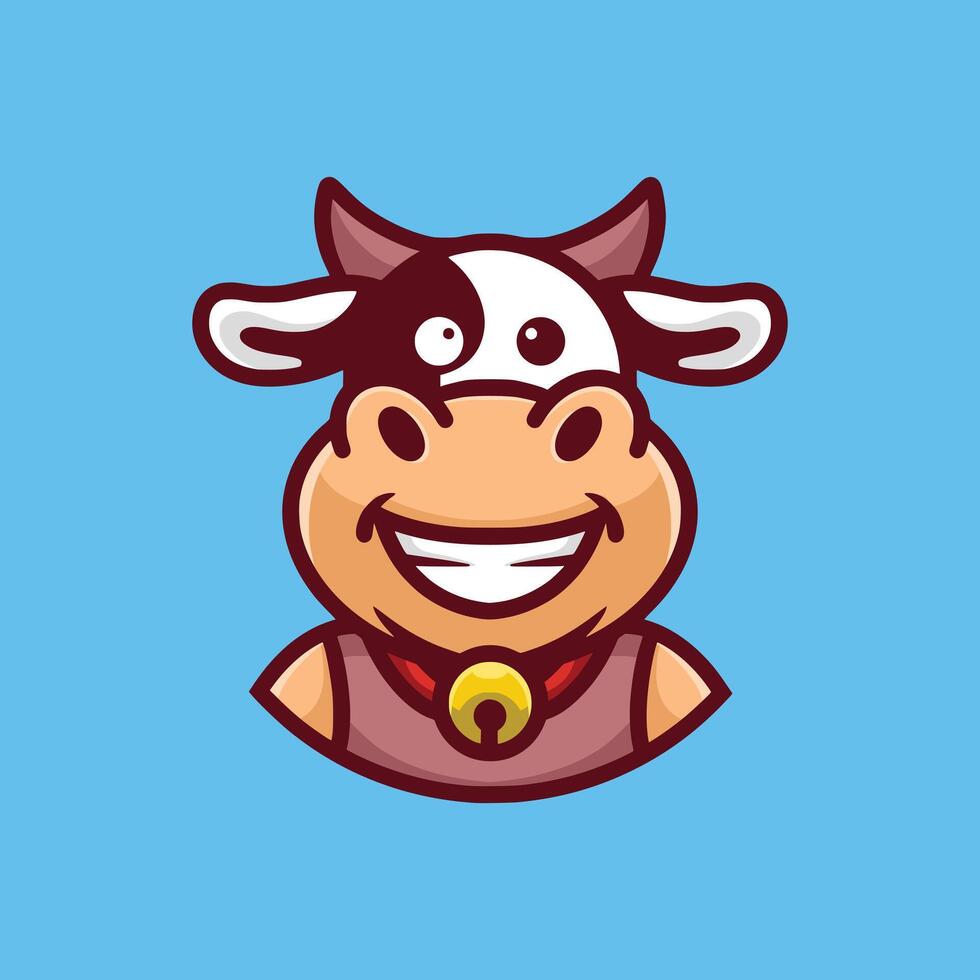 Cute cow cartoon character logo vector