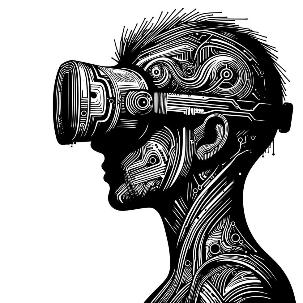 Black and White Illustration of VR Glasses Headset vector