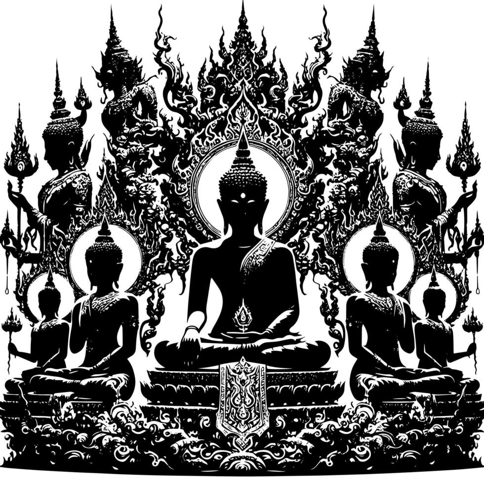 negro y blanco ilustración de un Buda estatua símbolo vector