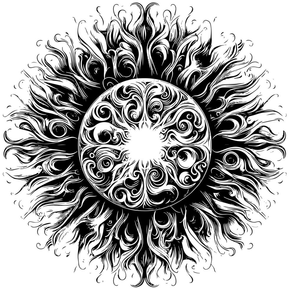 Black and White Illustration of the sun vector