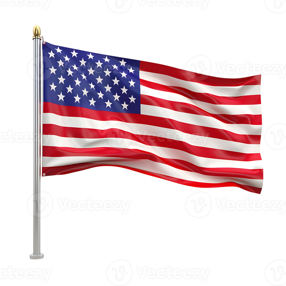 Waving USA flag on isolated transparent background png