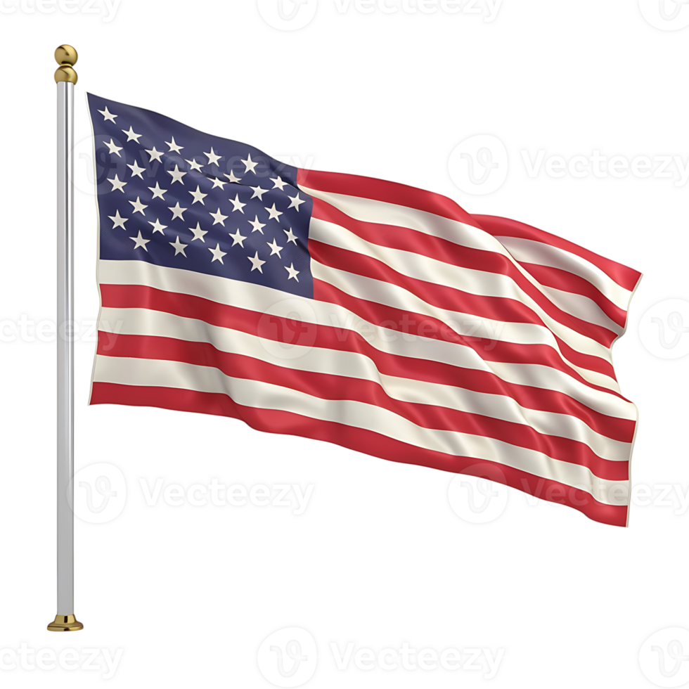 Waving USA flag on isolated transparent background png