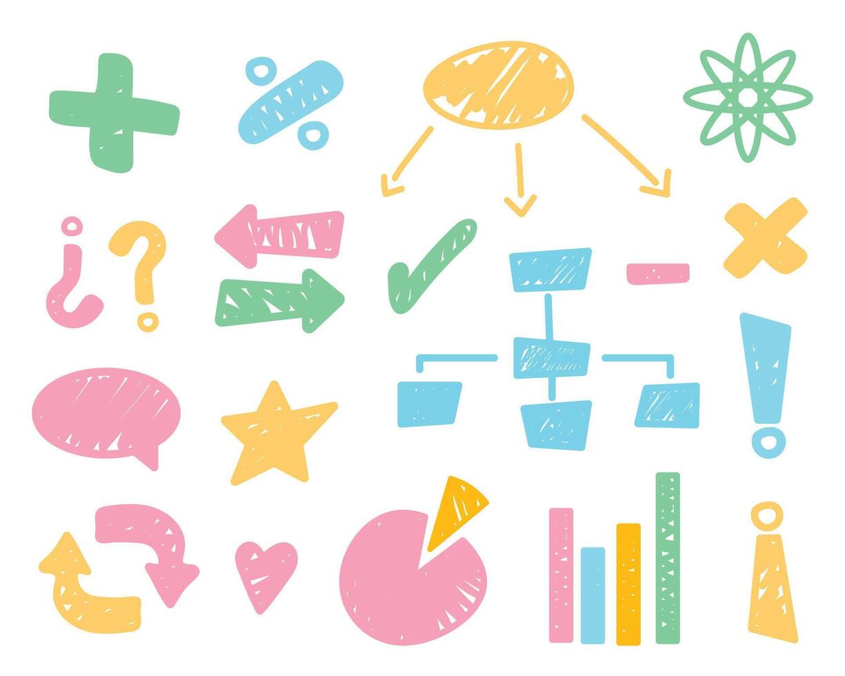 Set of hand drawn organization chart doodle elements. Handmade style Colorful design illustration. vector