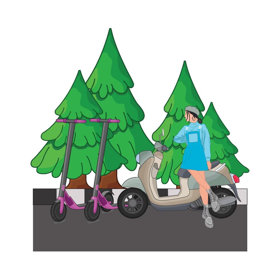 illustration of riding scooter vector