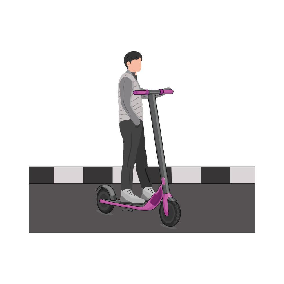 ilustración de hombre montando eléctrico scooter vector
