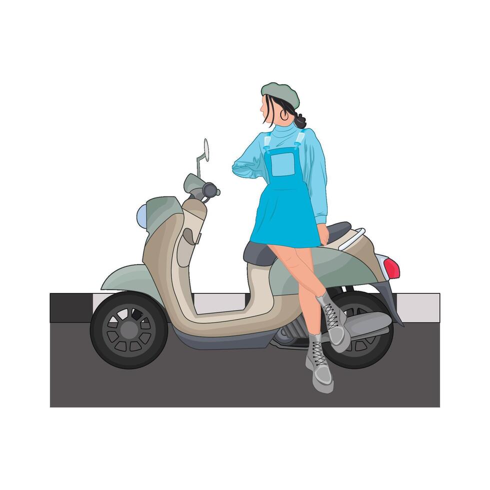 illustration of woman riding scooter vector