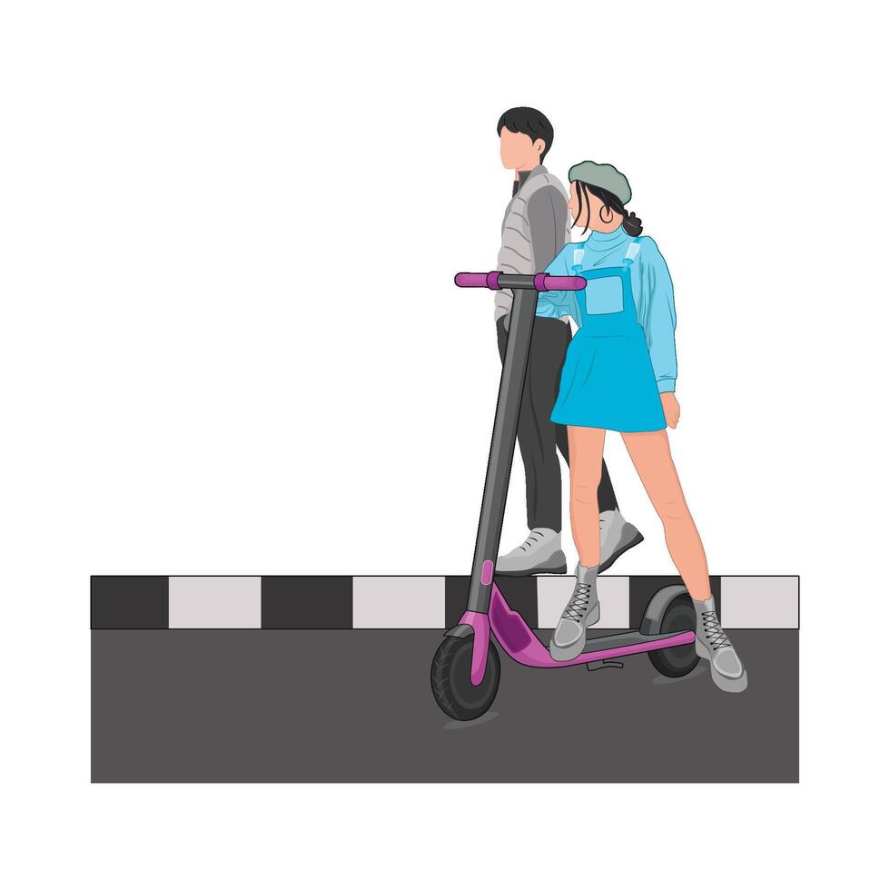 ilustración de Pareja montando eléctrico scooter vector