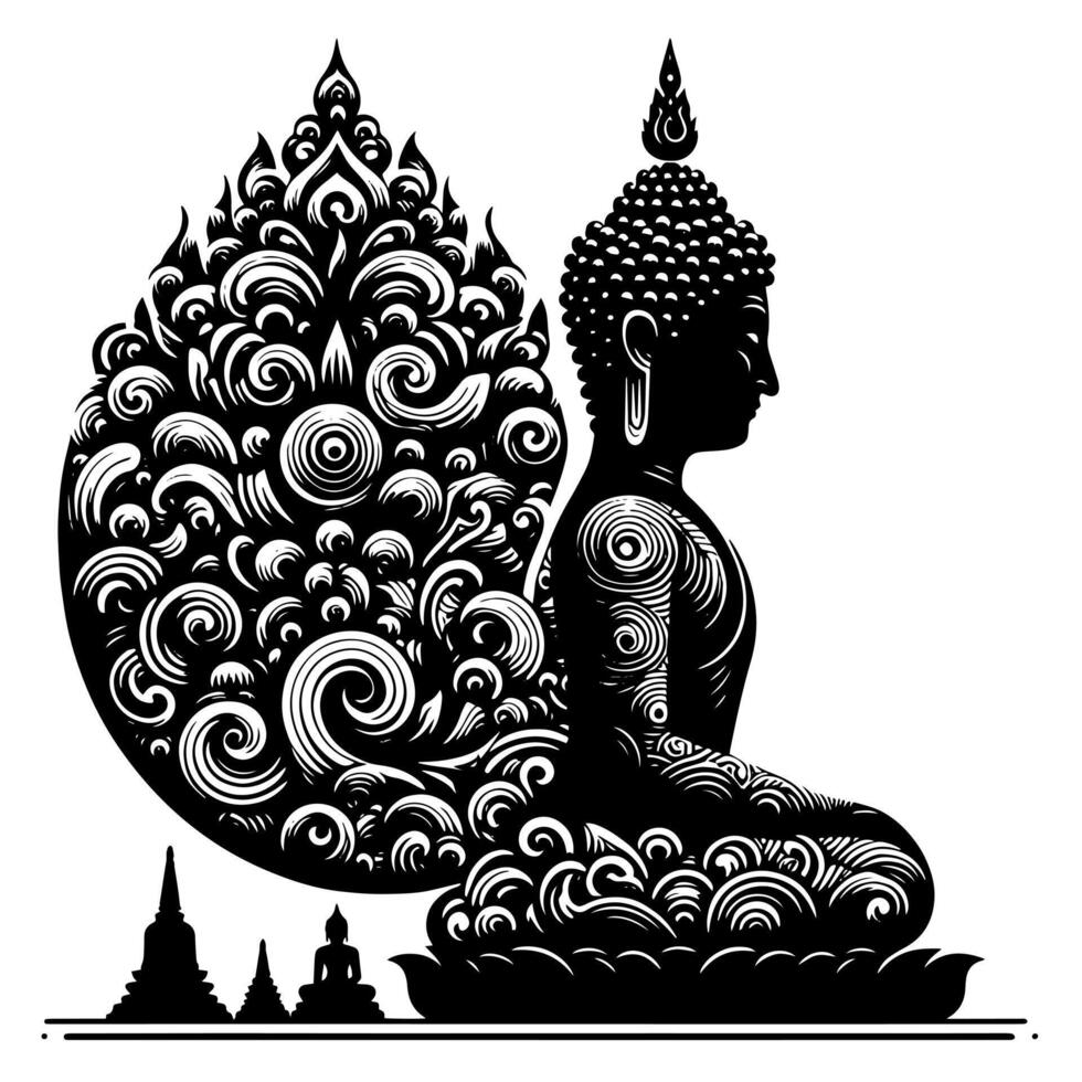 Black and White Illustration of a Buddha Statue Symbol vector