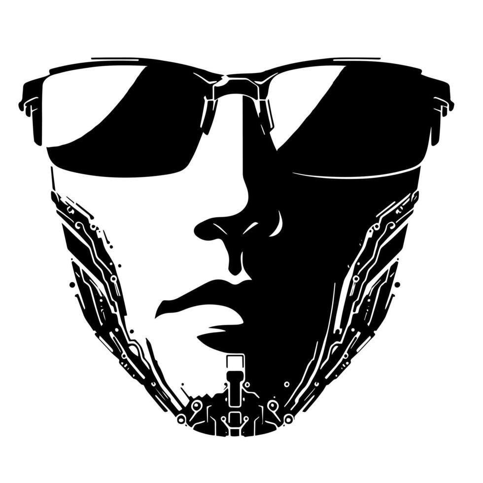 Black and White Illustration of modern black sunglasses vector