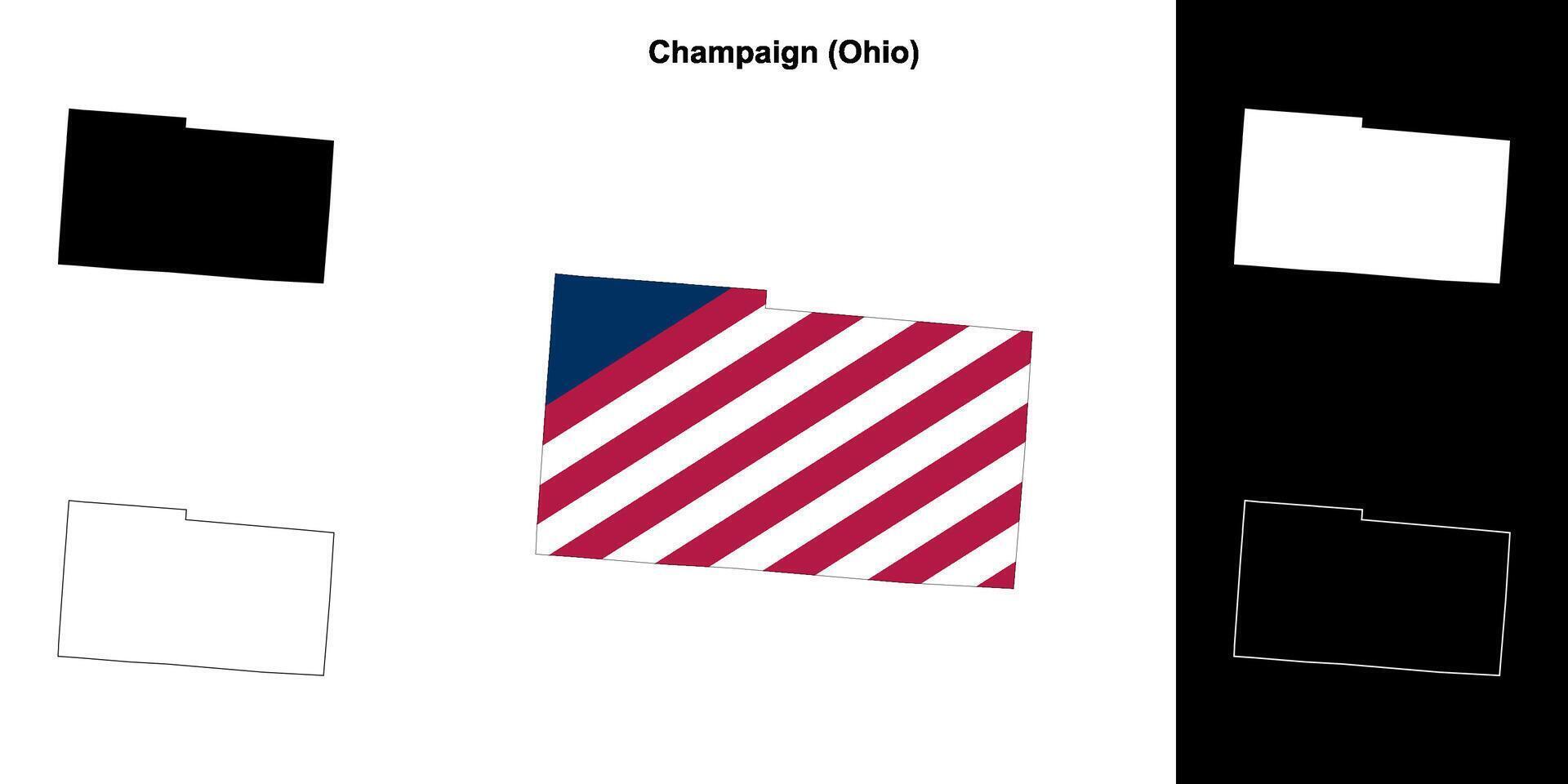 Champaign County, Ohio outline map set vector