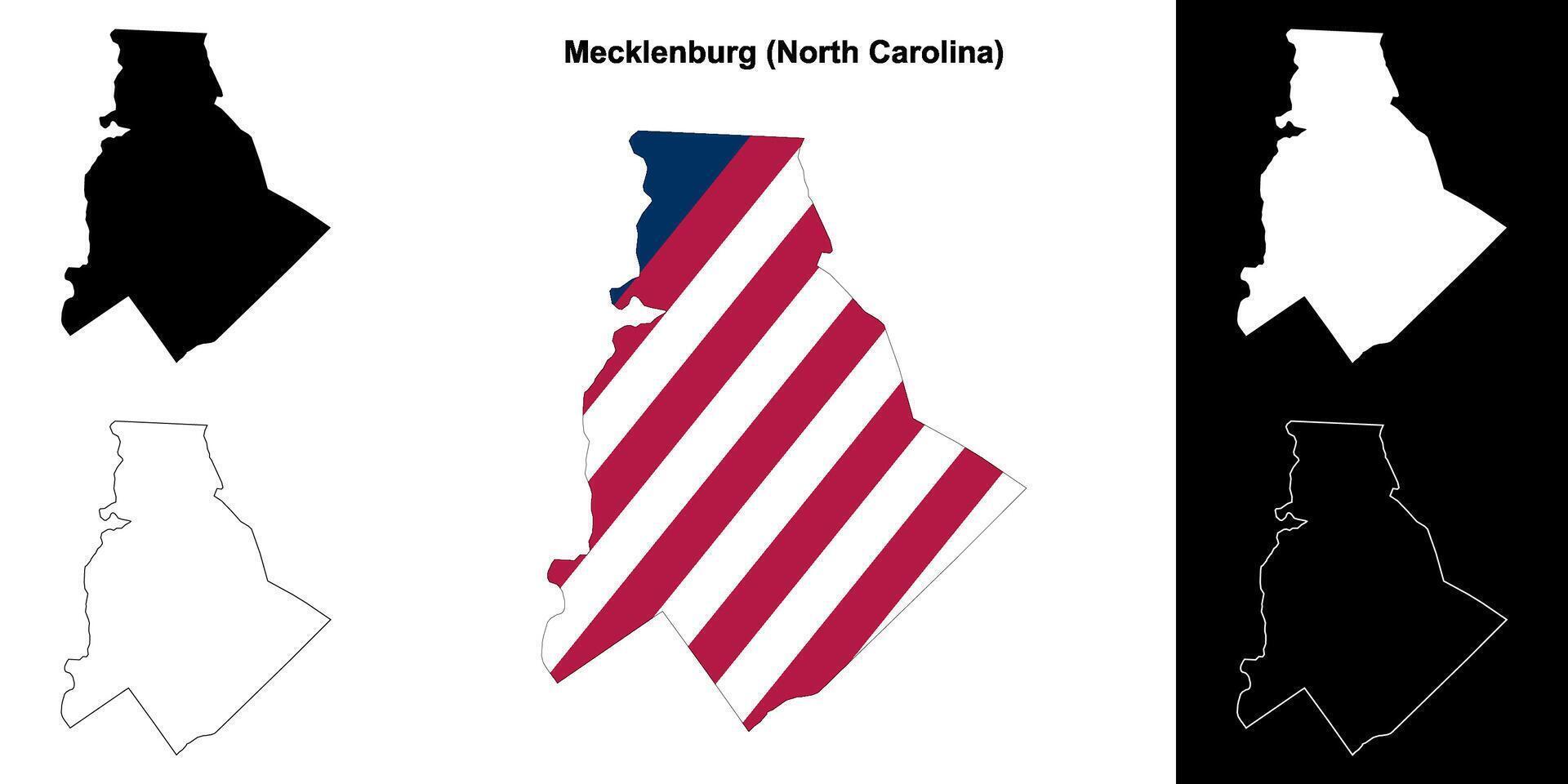 Mecklenburg County, North Carolina outline map set vector