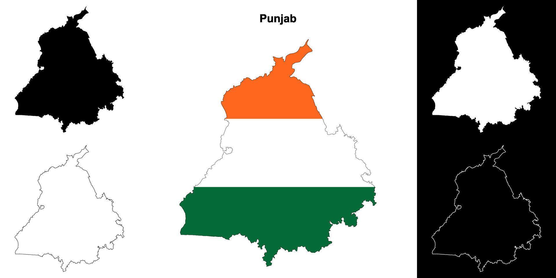 Punjab state outline map set vector