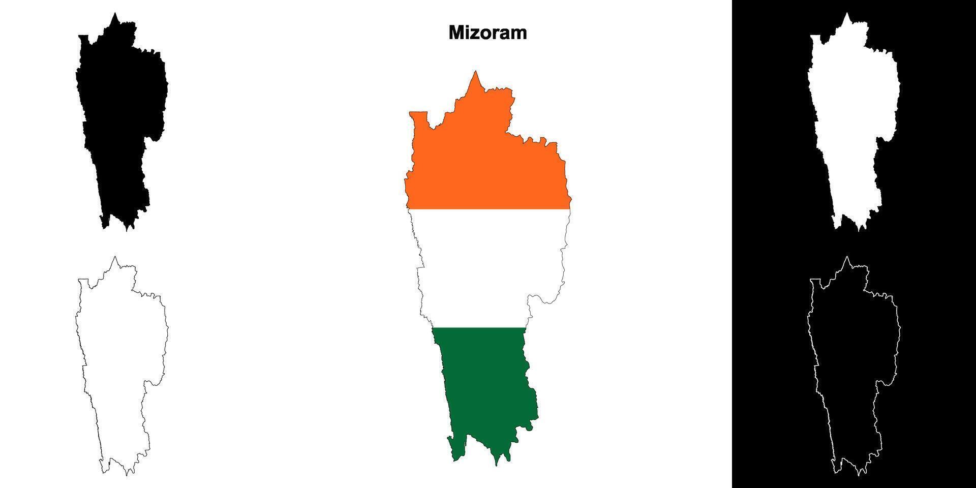 Mizoram state outline map set vector