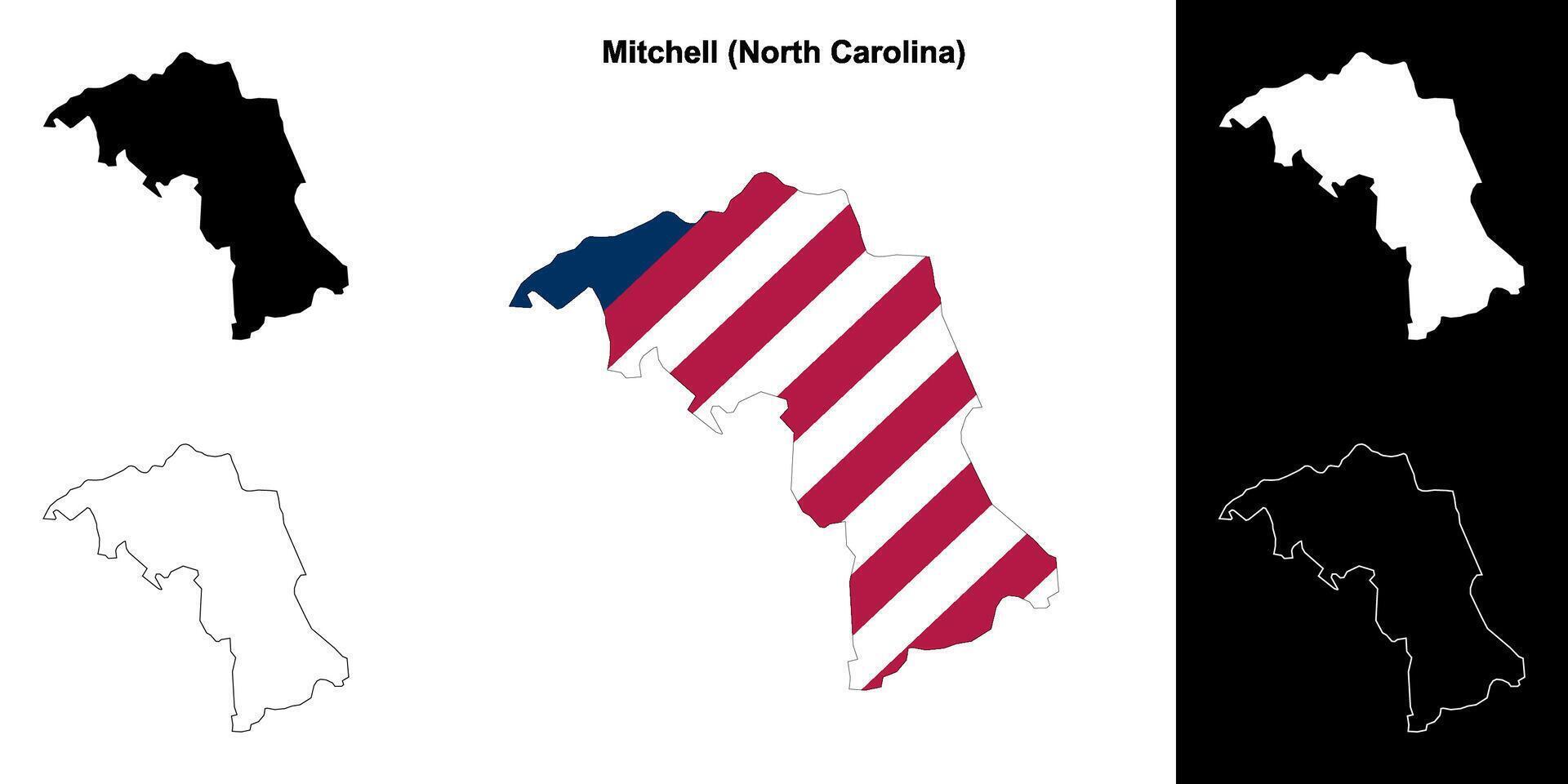 Mitchell County, North Carolina outline map set vector