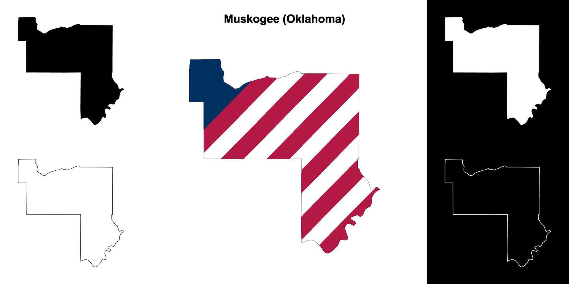 Muskogee County, Oklahoma outline map set vector