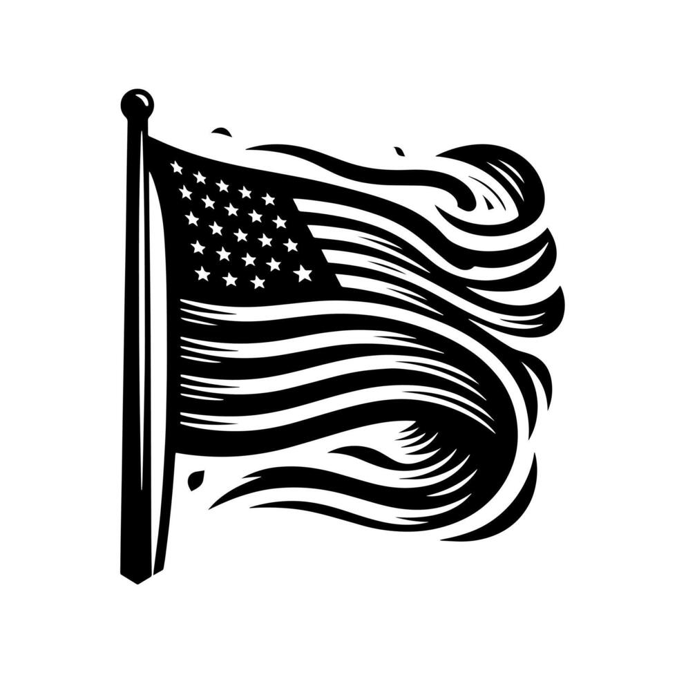 Black and White Illustration of the USA Flag vector