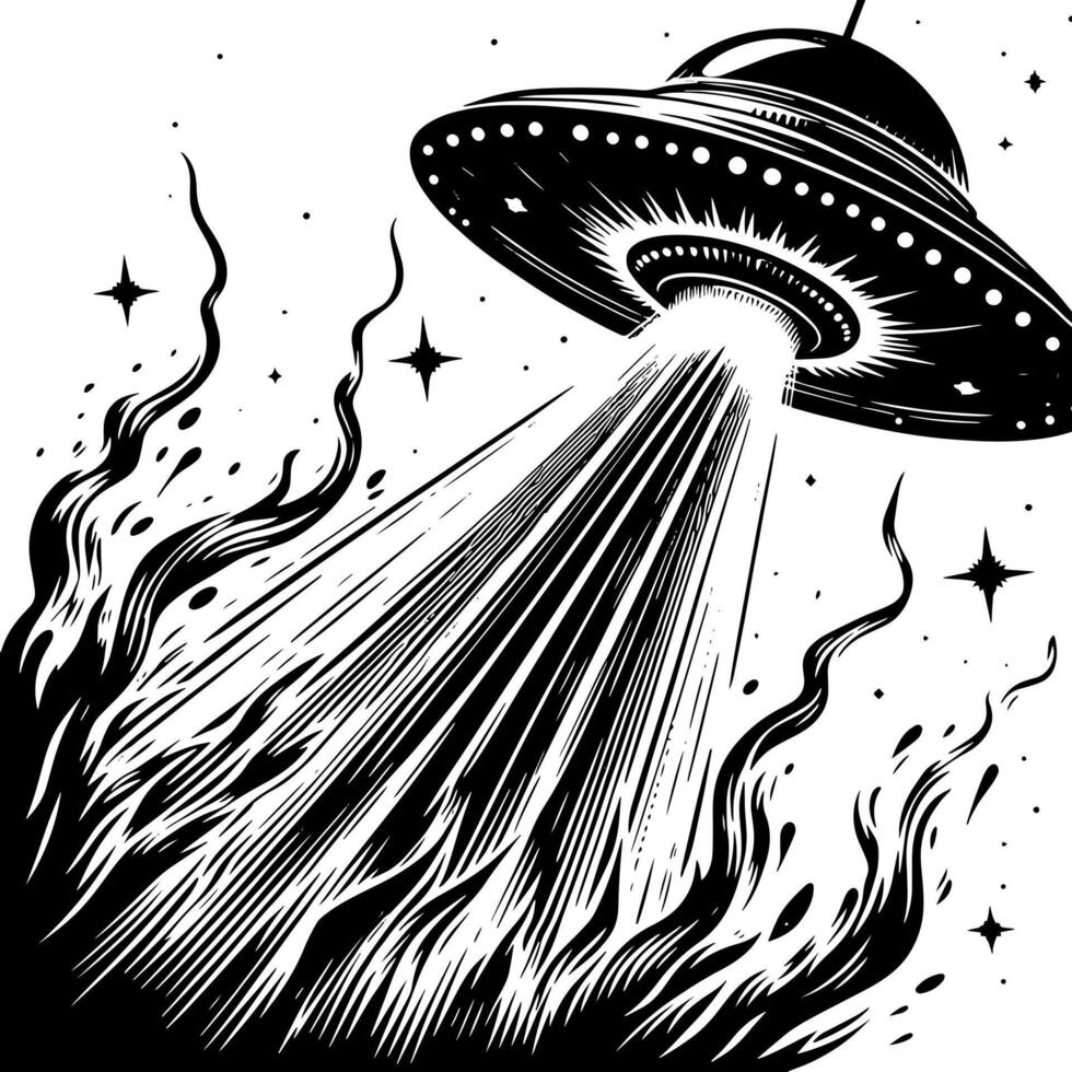 Black and White Illustration of an UFO Flying Saucer vector