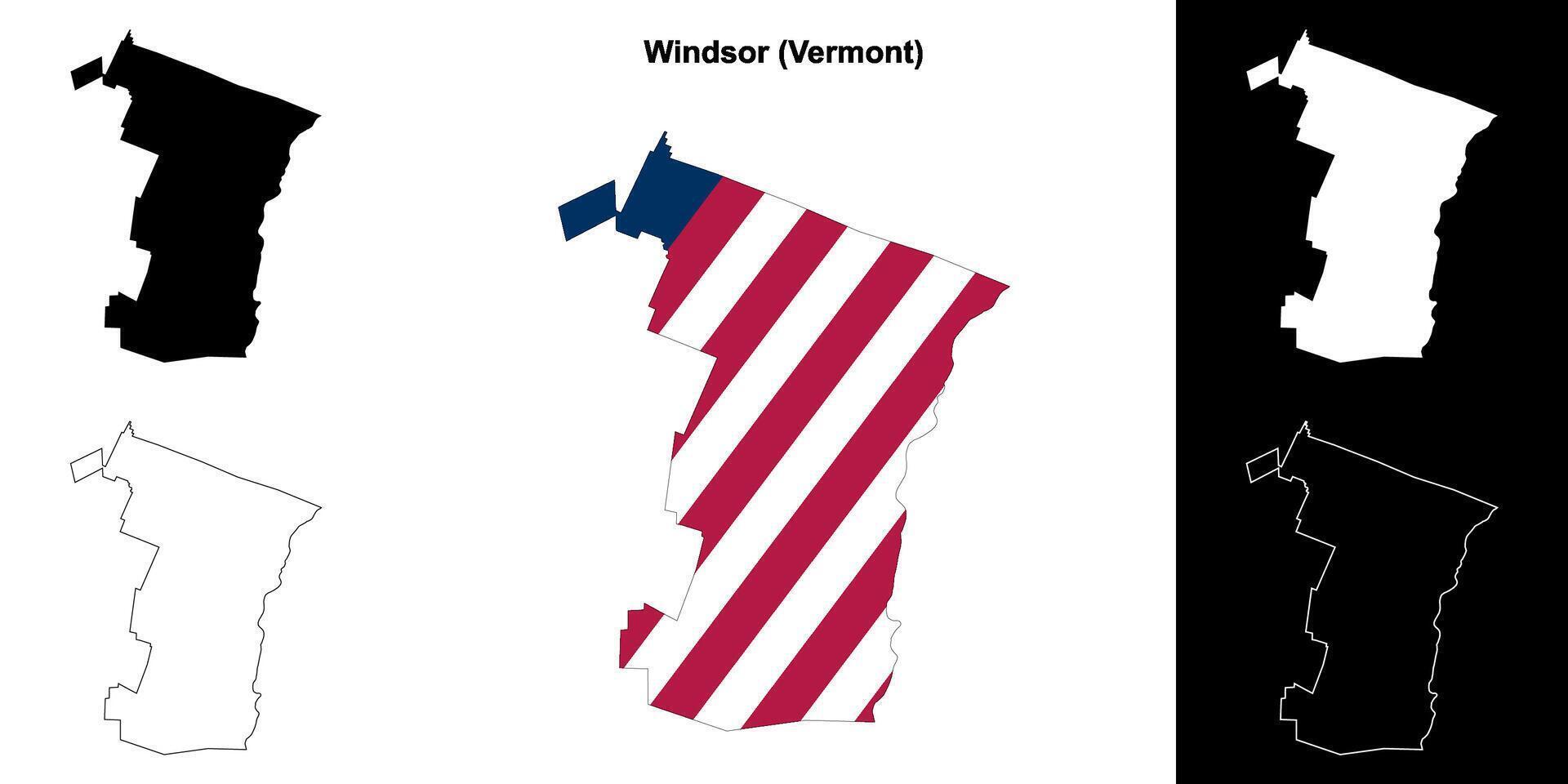 Windsor County, Vermont outline map set vector