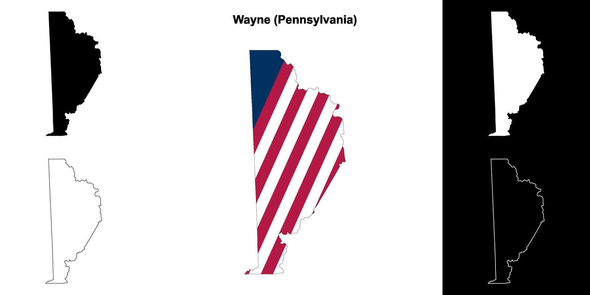 Wayne County, Pennsylvania outline map set vector