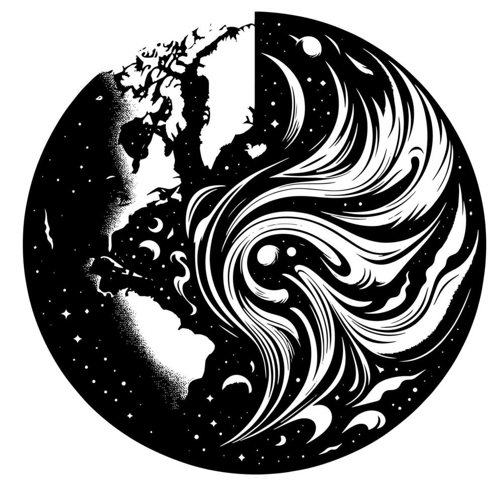 Black and White Illustration of the planet Earth vector