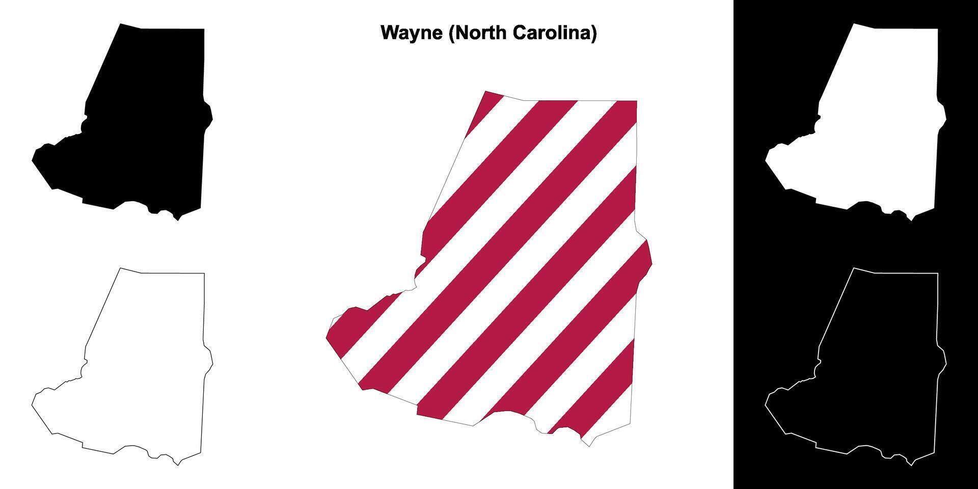 Wayne County, North Carolina outline map set vector