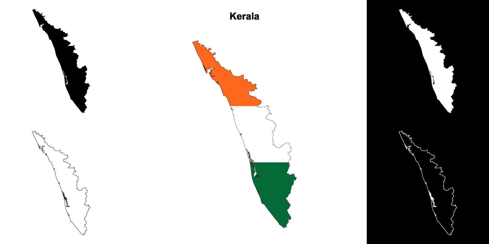 Kerala state outline map set vector