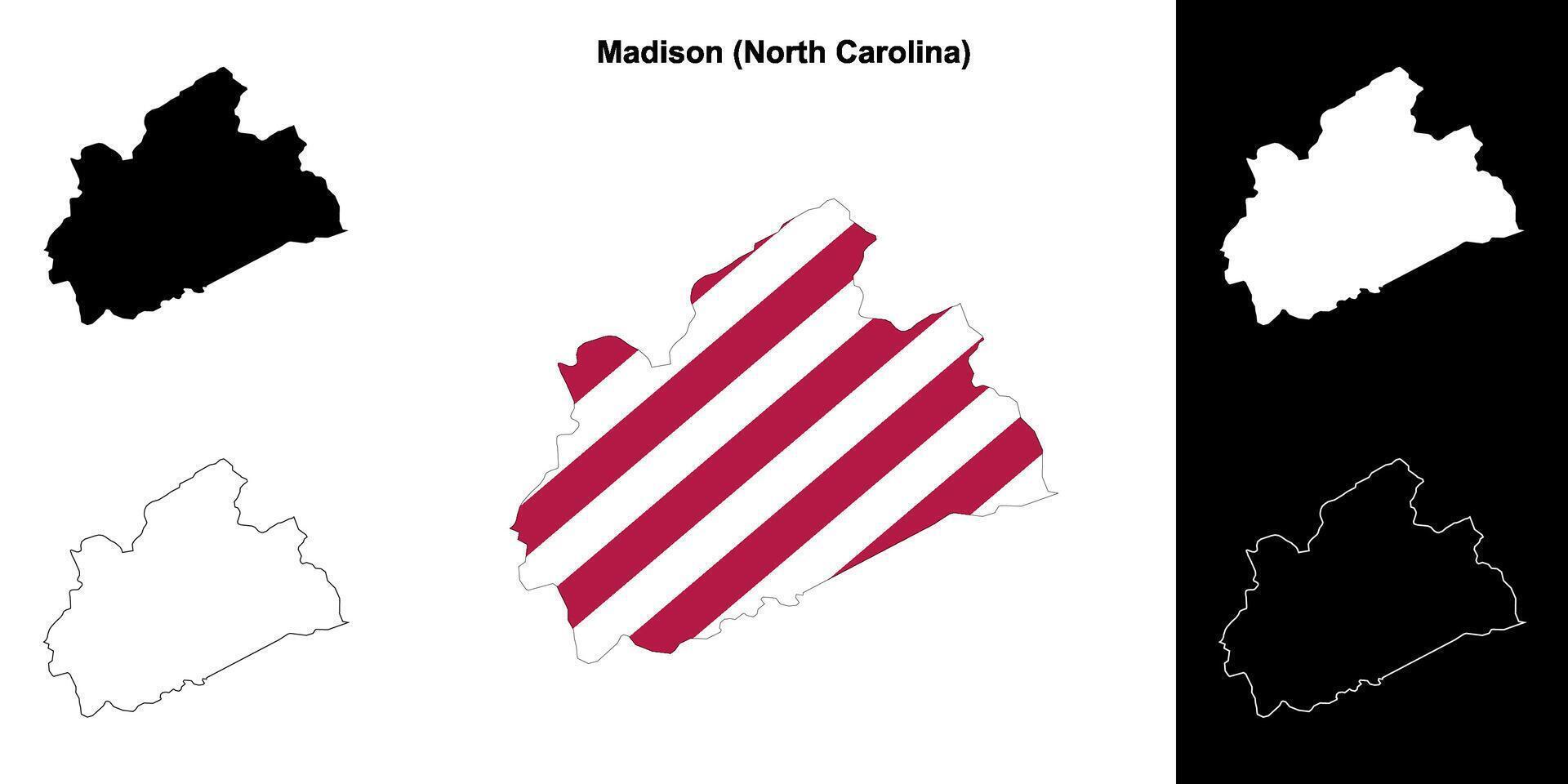 Madison County, North Carolina outline map set vector