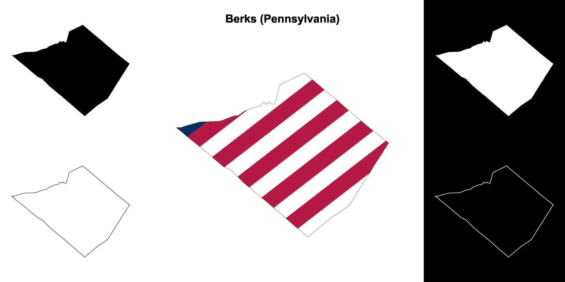 Berks County, Pennsylvania outline map set vector