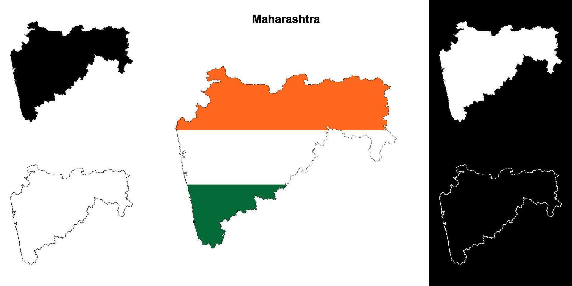 Maharashtra state outline map set vector