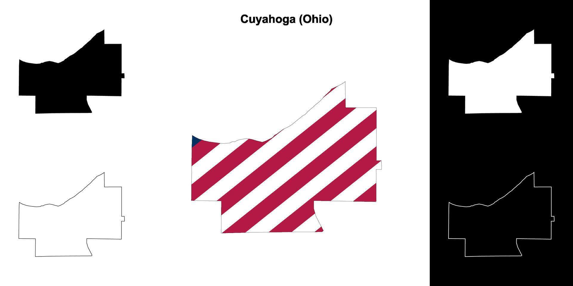 Cuyahoga County, Ohio outline map set vector