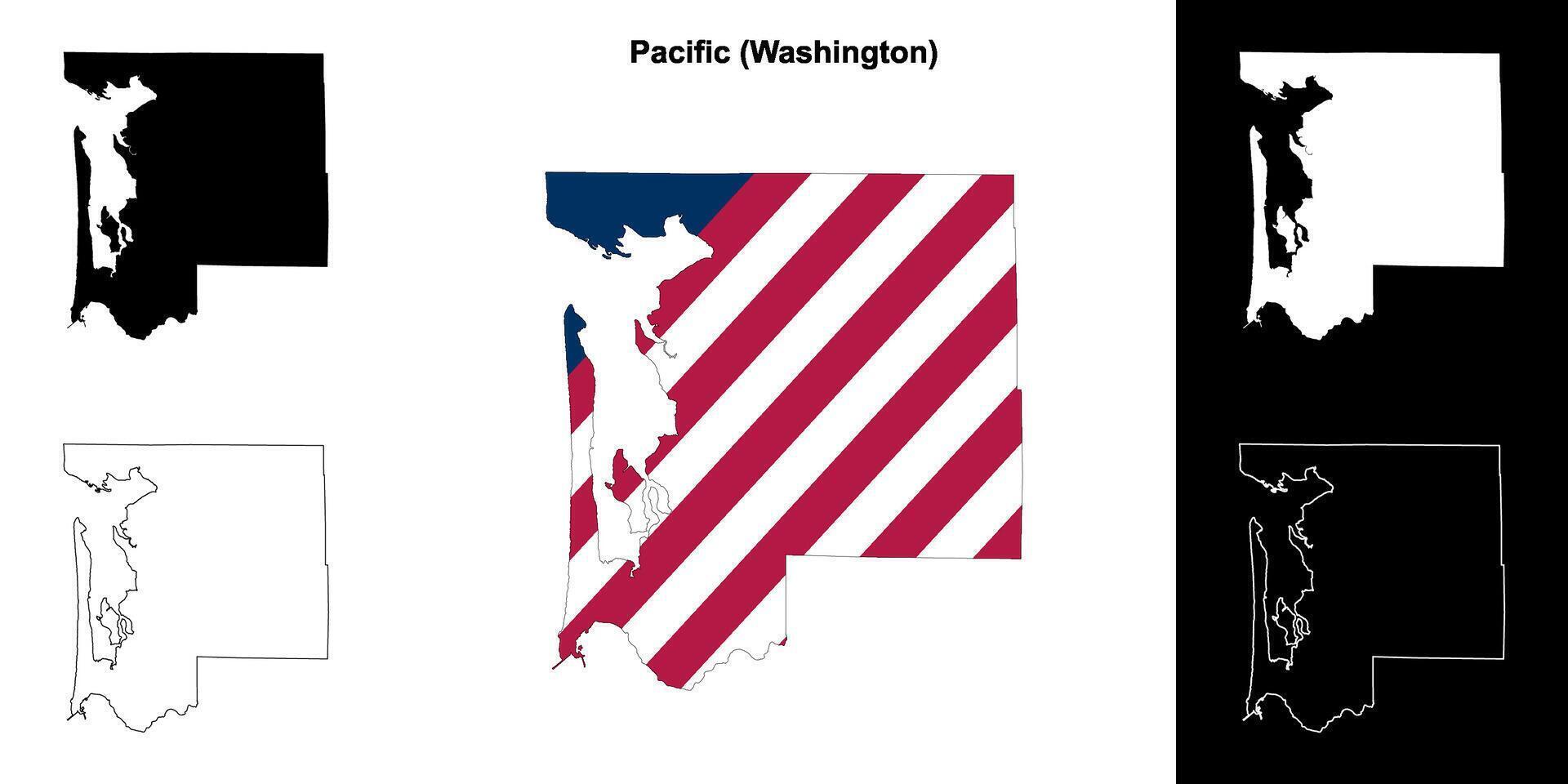 Pacífico condado, Washington contorno mapa conjunto vector