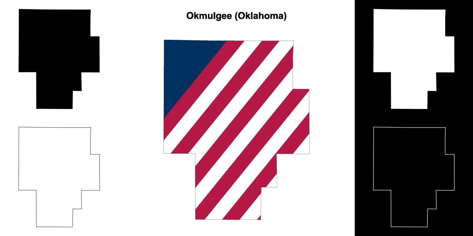 Okmulgee County, Oklahoma outline map set vector