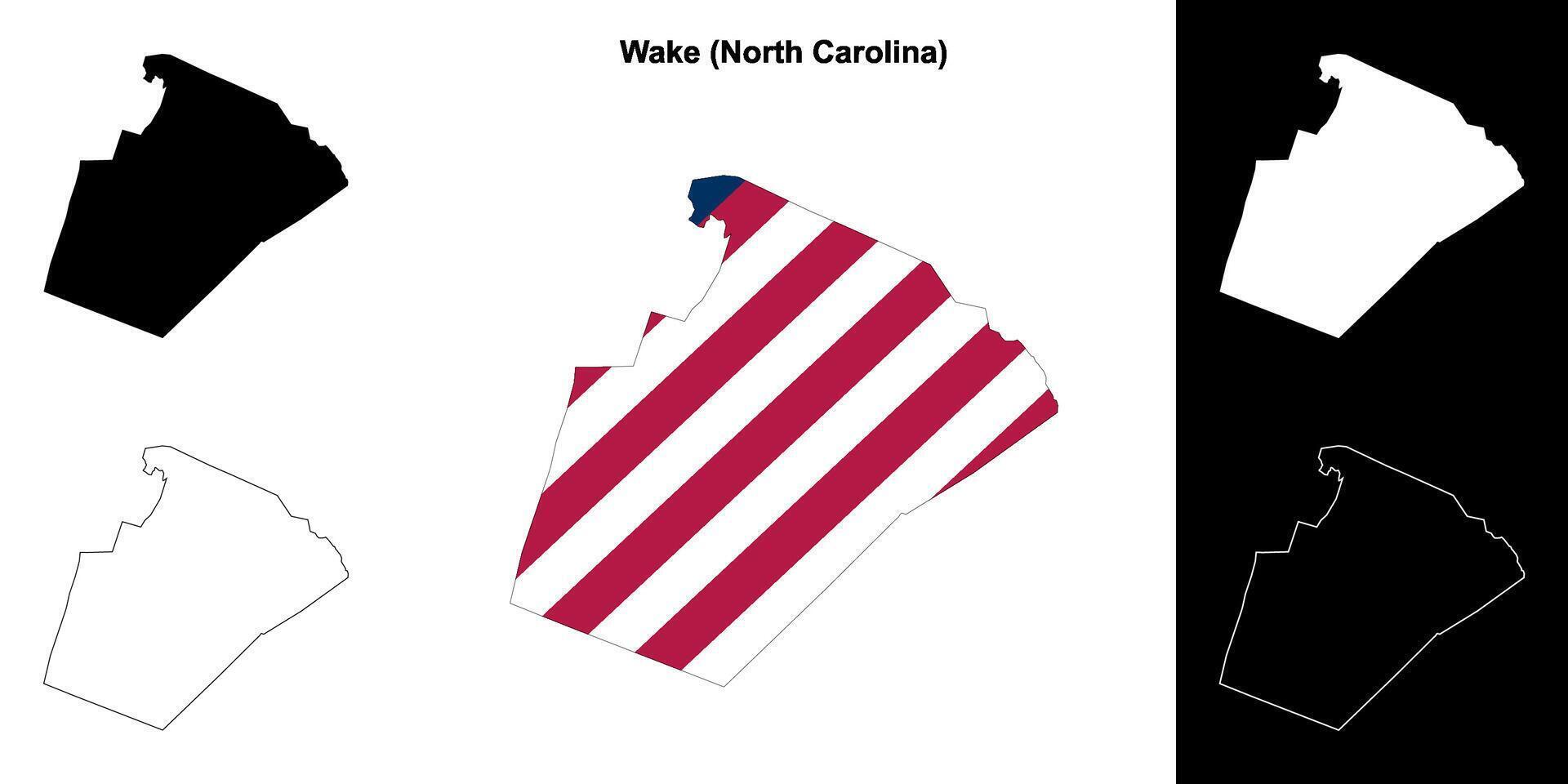 Wake County, North Carolina outline map set vector