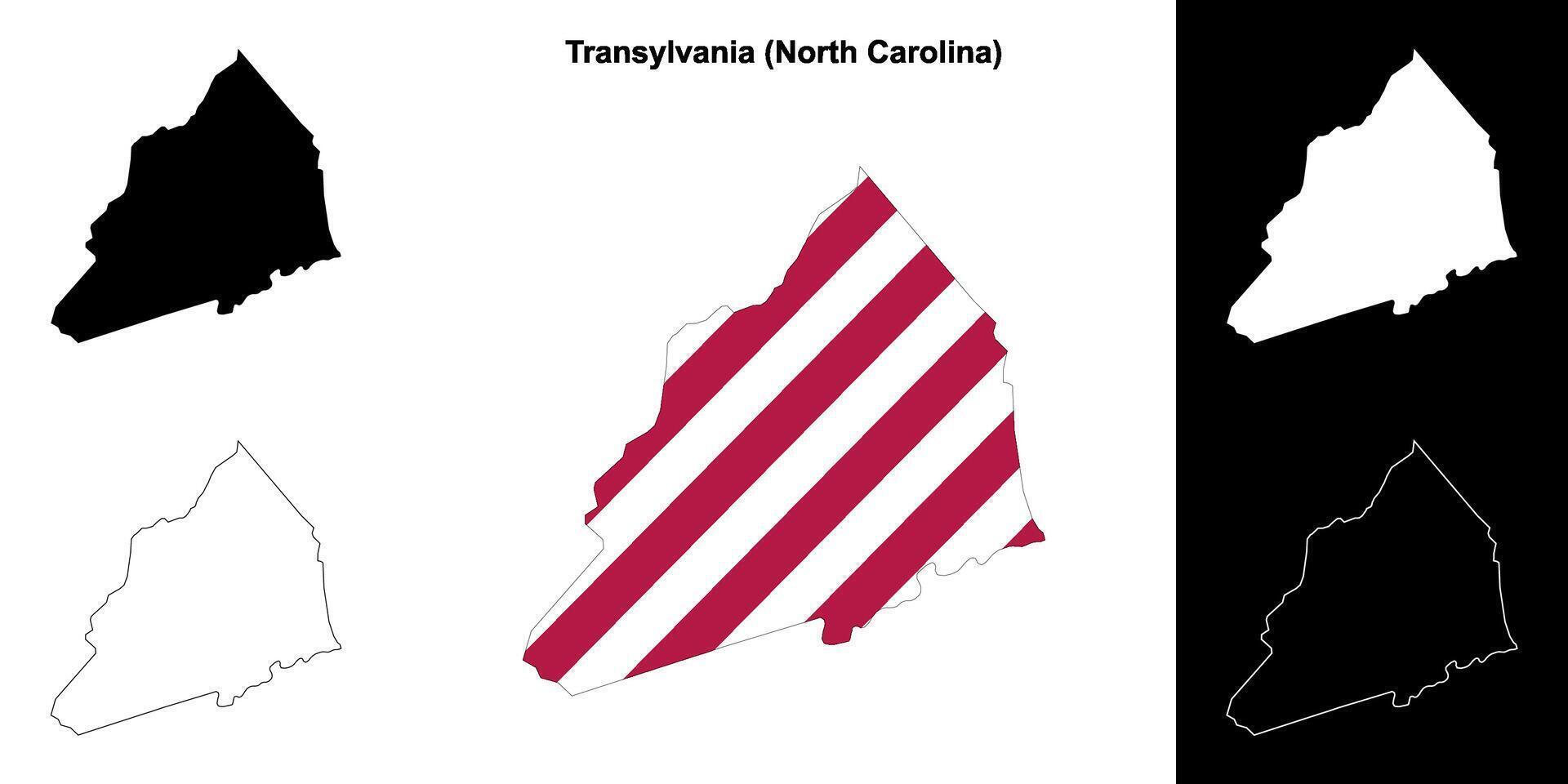Transylvania County, North Carolina outline map set vector
