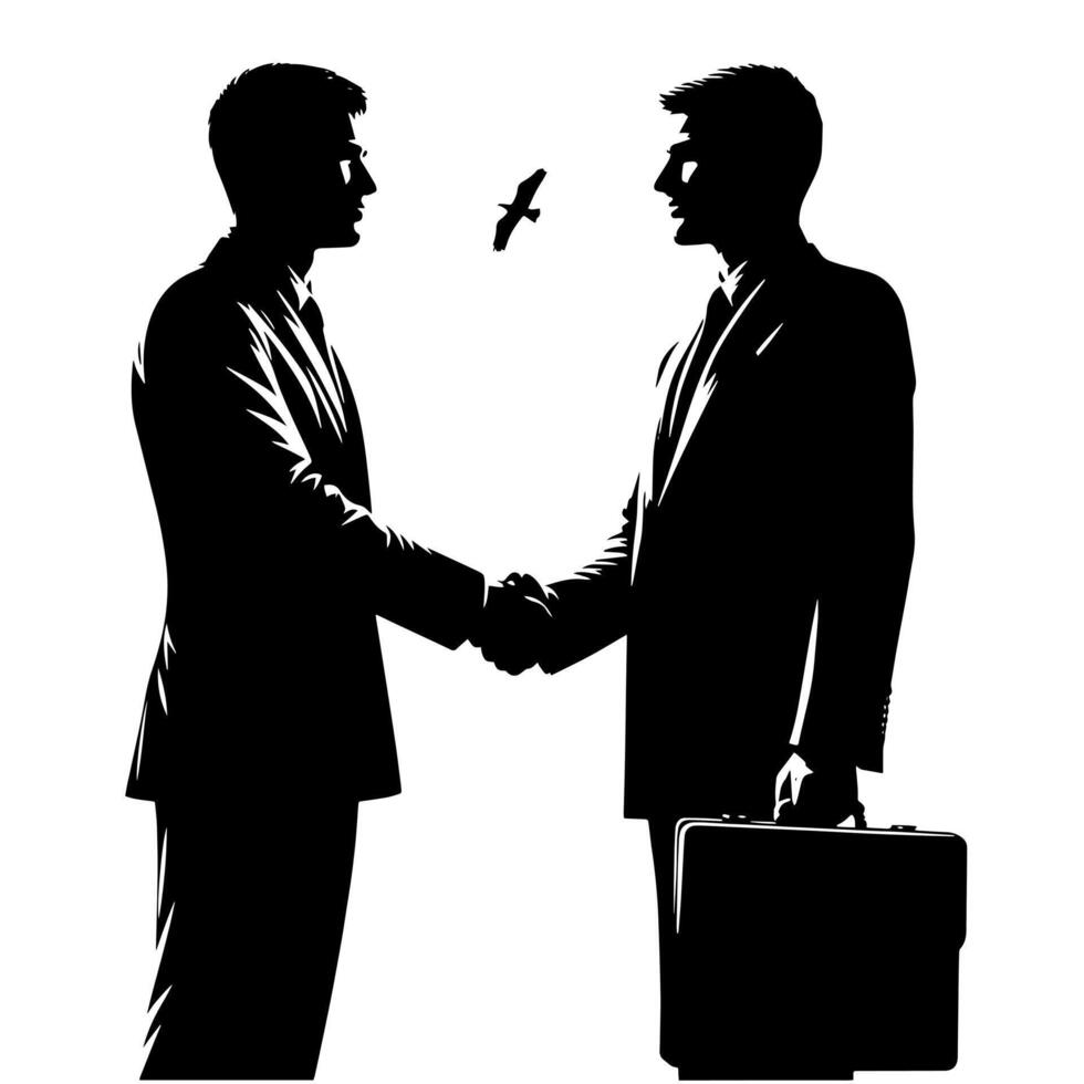 Black and white Illustration of a Handshake bewtween two Business Men in Suits vector