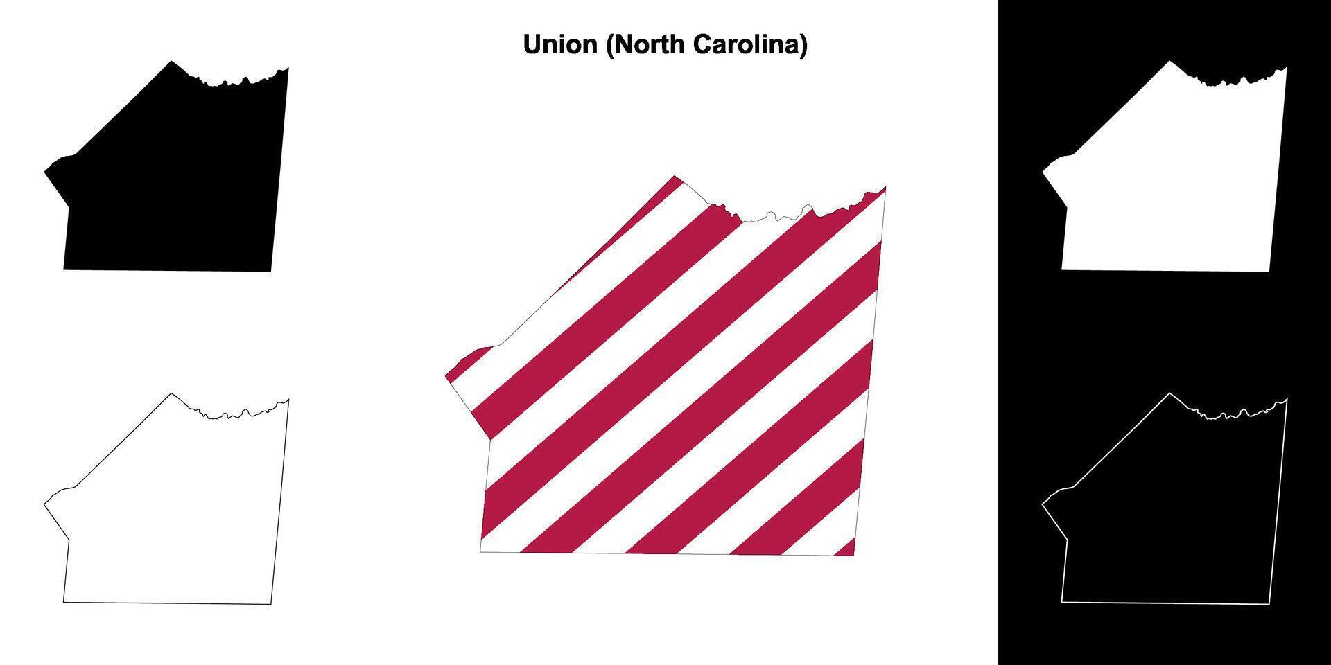 Union County, North Carolina outline map set vector