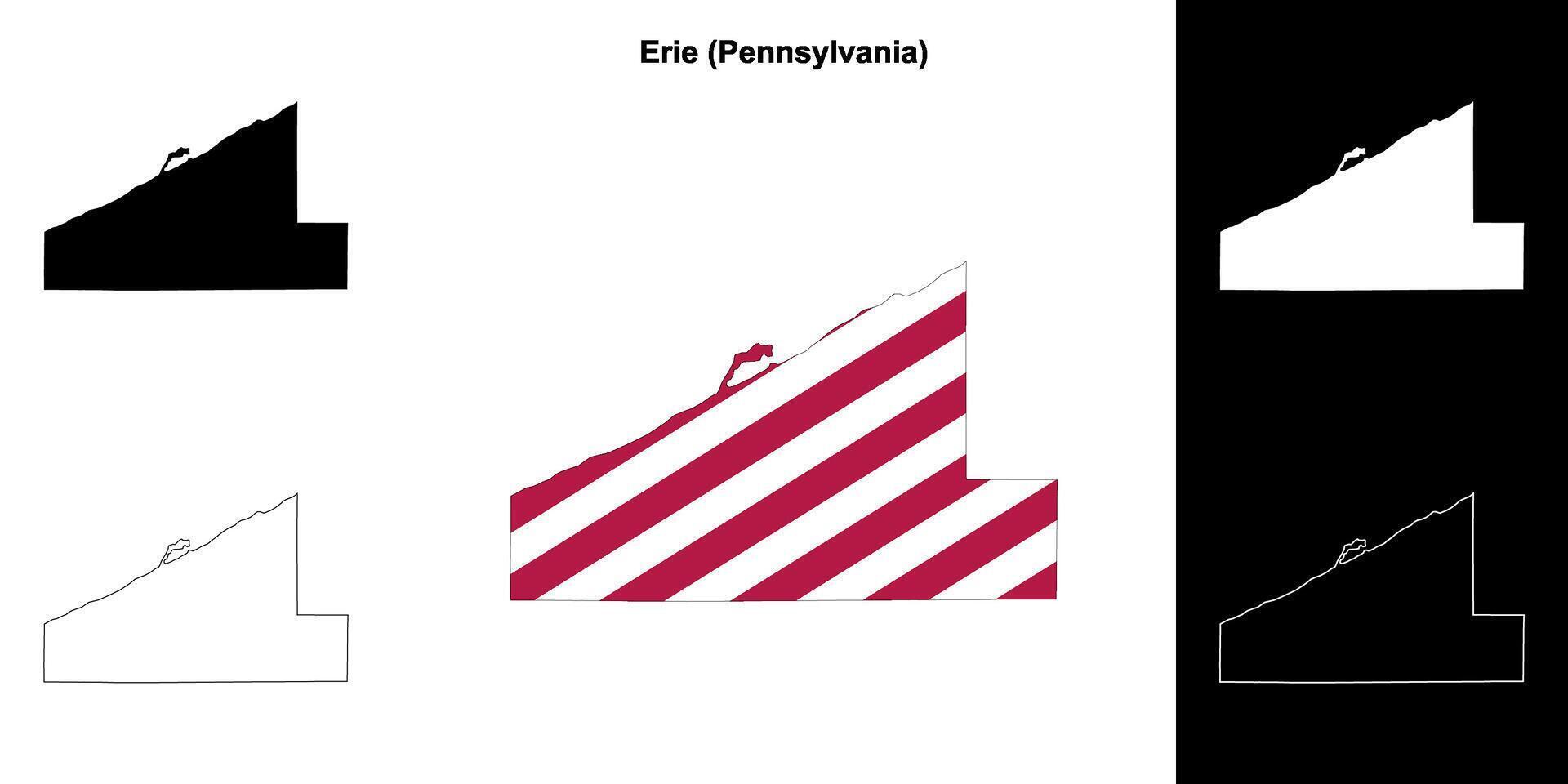 Erie County, Pennsylvania outline map set vector