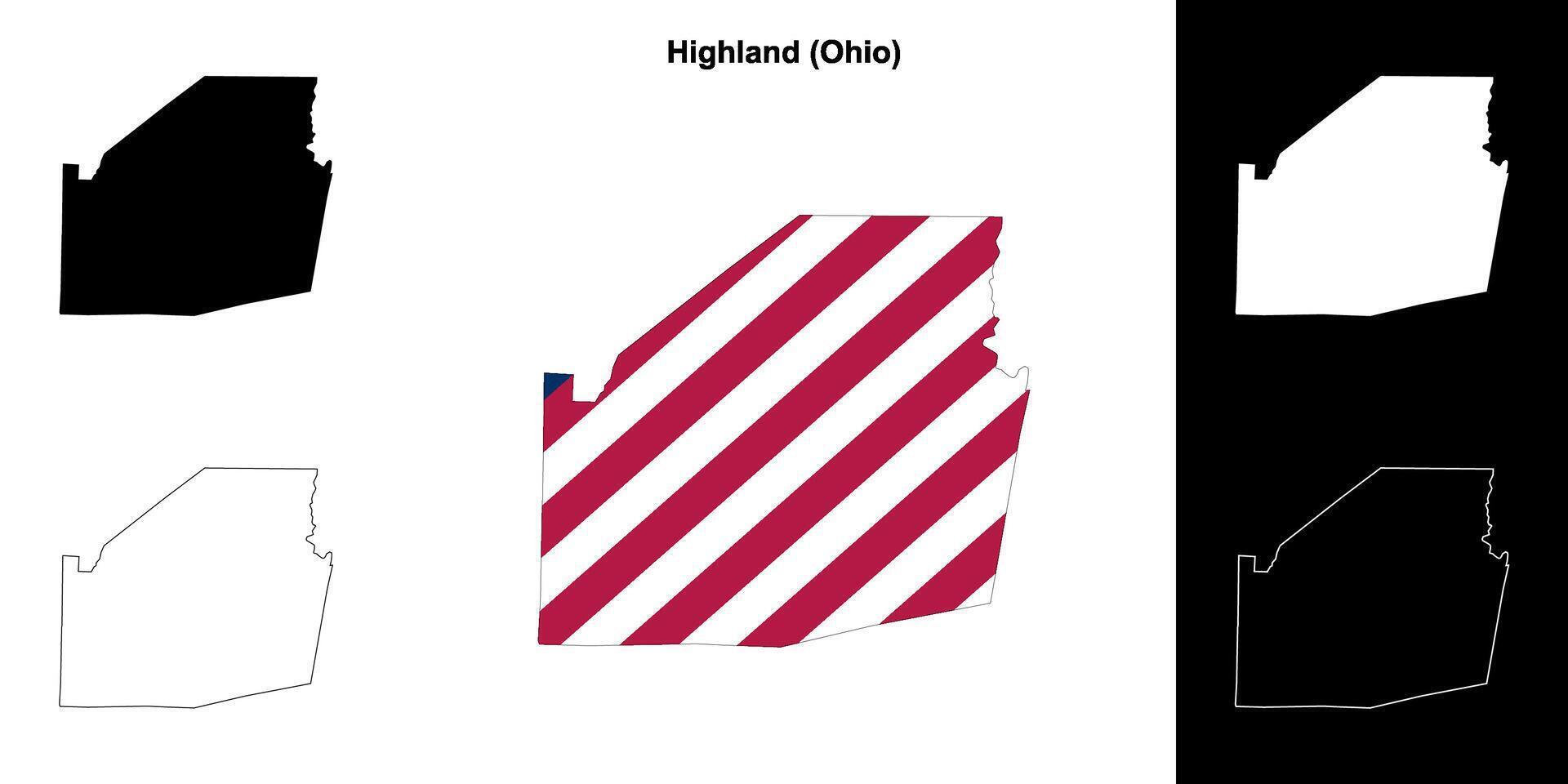 Highland County, Ohio outline map set vector