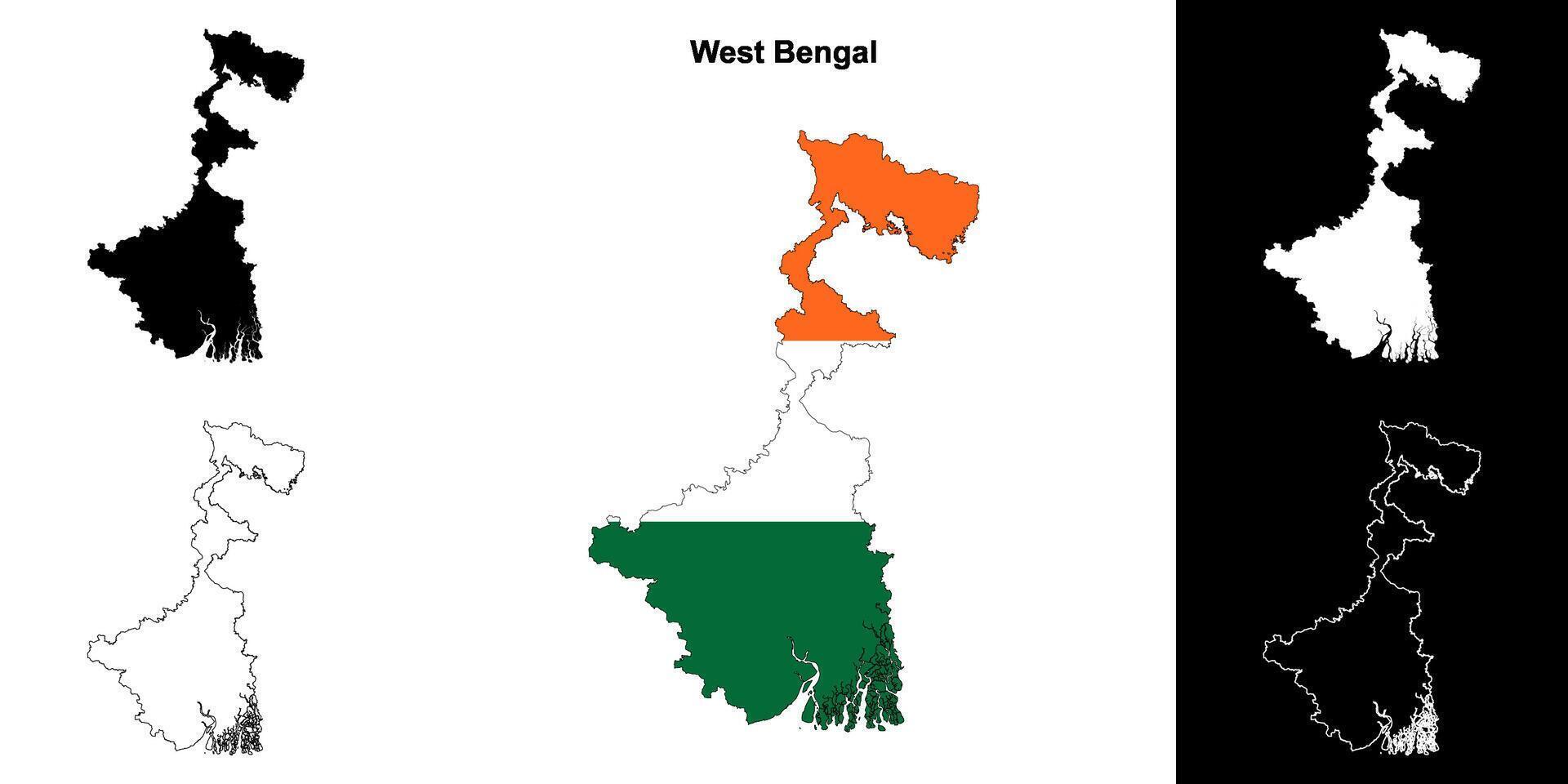 West Bengal state outline map set vector