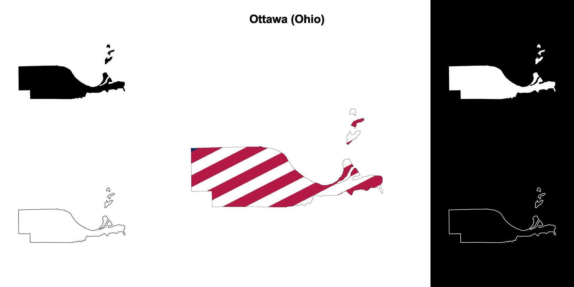 Ottawa County, Ohio outline map set vector