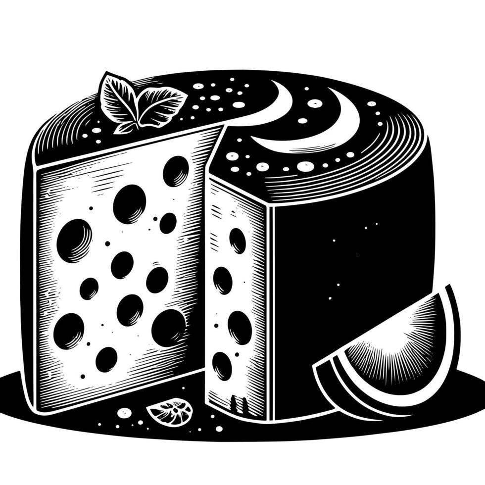 Black and White Illustration of a traditional Swiss Cheese vector