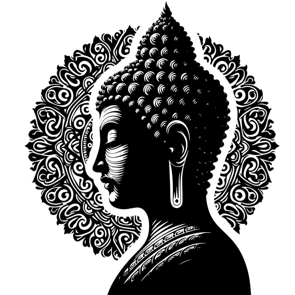 negro y blanco ilustración de un Buda estatua símbolo vector