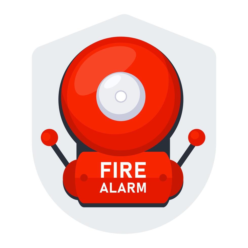 Red fire alarm bell. Alarm system signal device. Prevention, emergency. vector