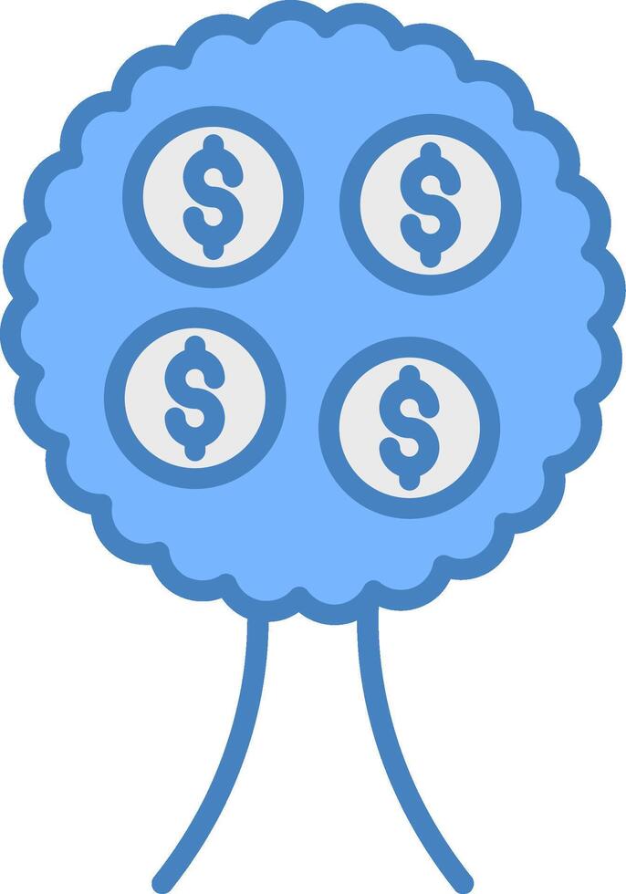 dinero árbol línea lleno azul icono vector