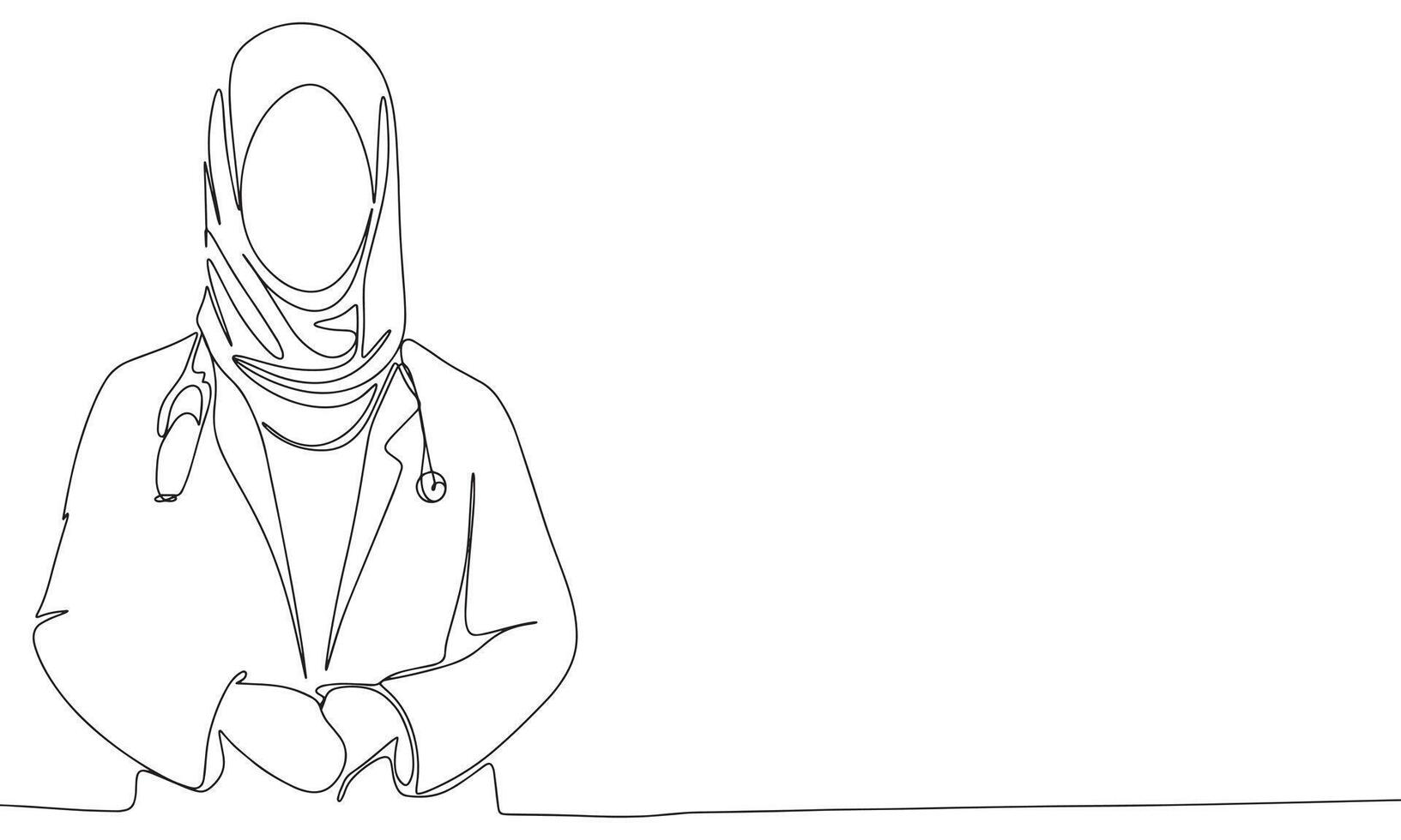 Muslim Doctor woman one line continuous. Line art Arab woman doctor. Hand drawn art. vector