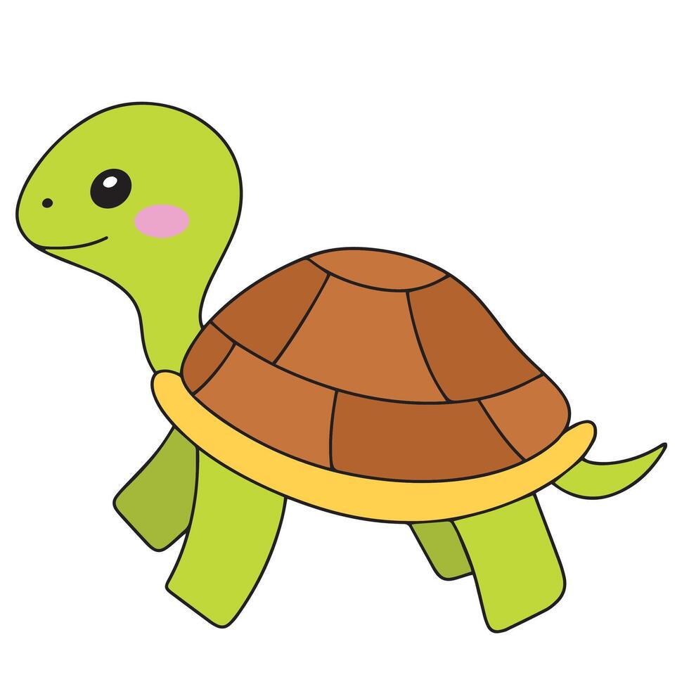 Cute turtle character doodle colored outline. Hand drawn art. vector
