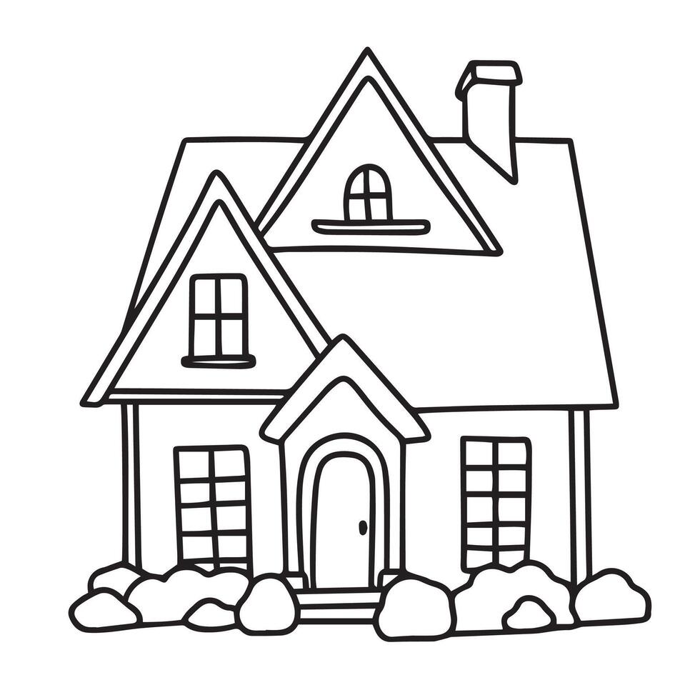 Cute House in doodle style. Hand drawn art. vector